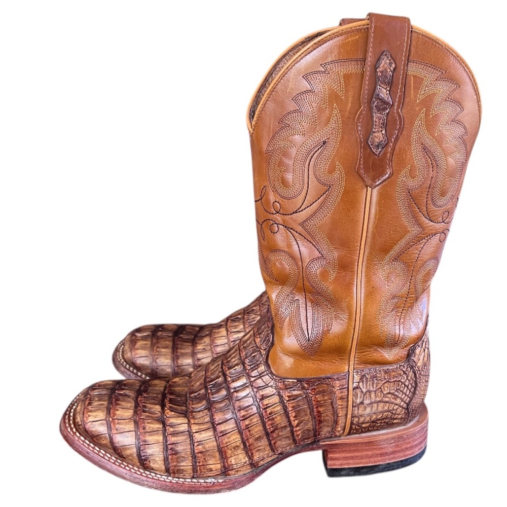 Cody James Exotic Caiman Tail Skin Western Boot Broad Square Toe Crocodile Boots - Picture 9 of 15